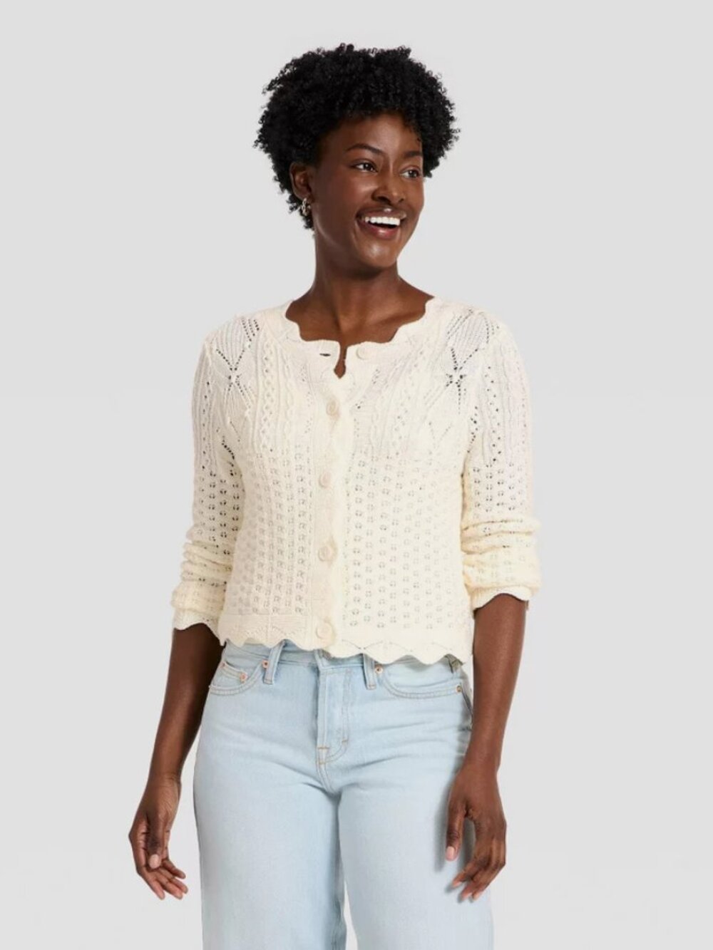 Women's Western Crafted Cardigan - Universal Thread Cream M